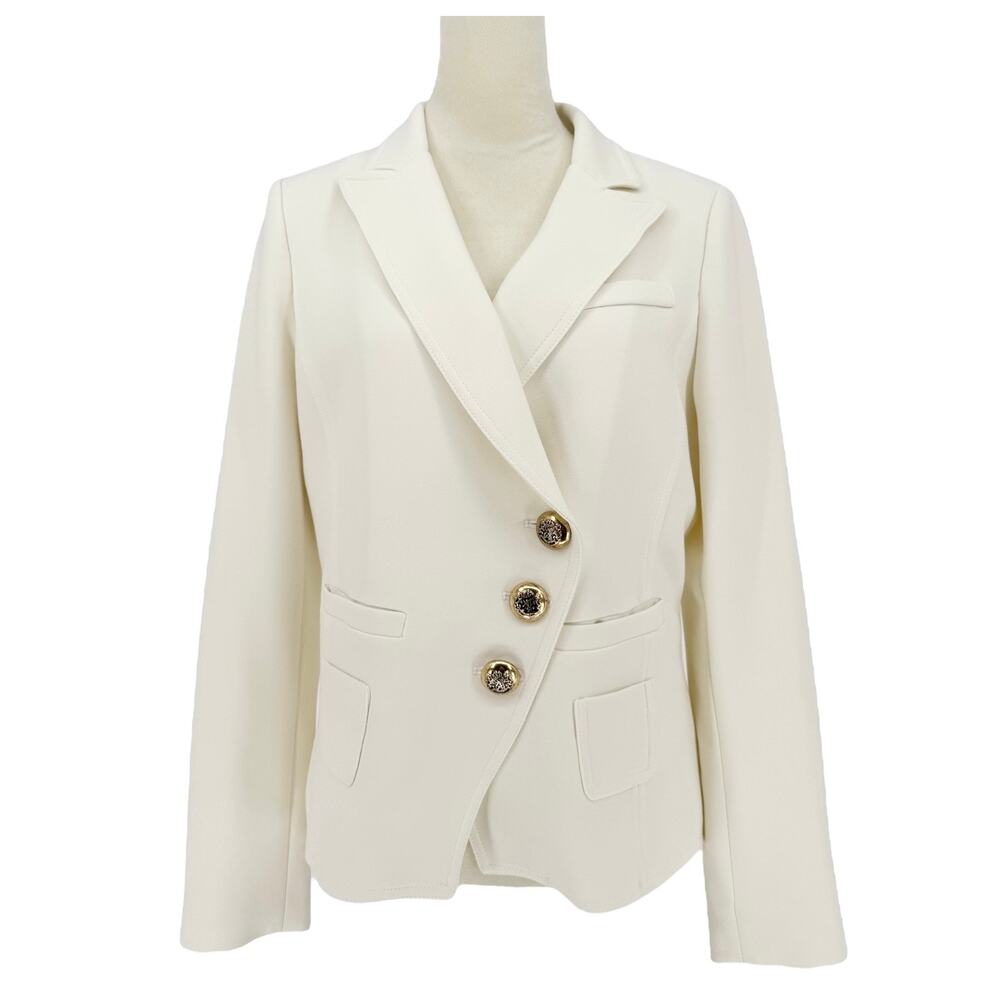 Smythe Wrap Asymmetrical Single Breasted Blazer Cream Ivory White Suit Jacket 12 - Picture 3 of 11
